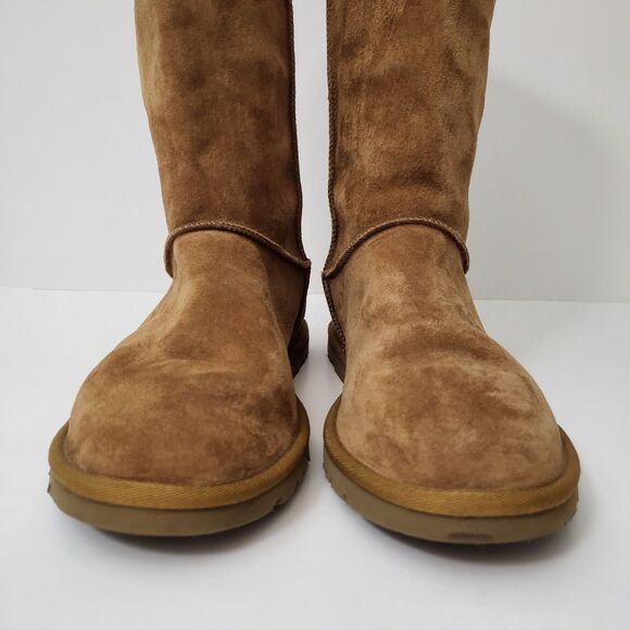 UGG Australia Lo Pro Boots Womens 8 Buttons Fold Over Logo Chestnut Tan Brown - Picture 3 of 9